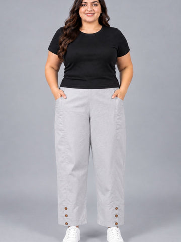 Melange Grey Cotton Straight Cargo Pant