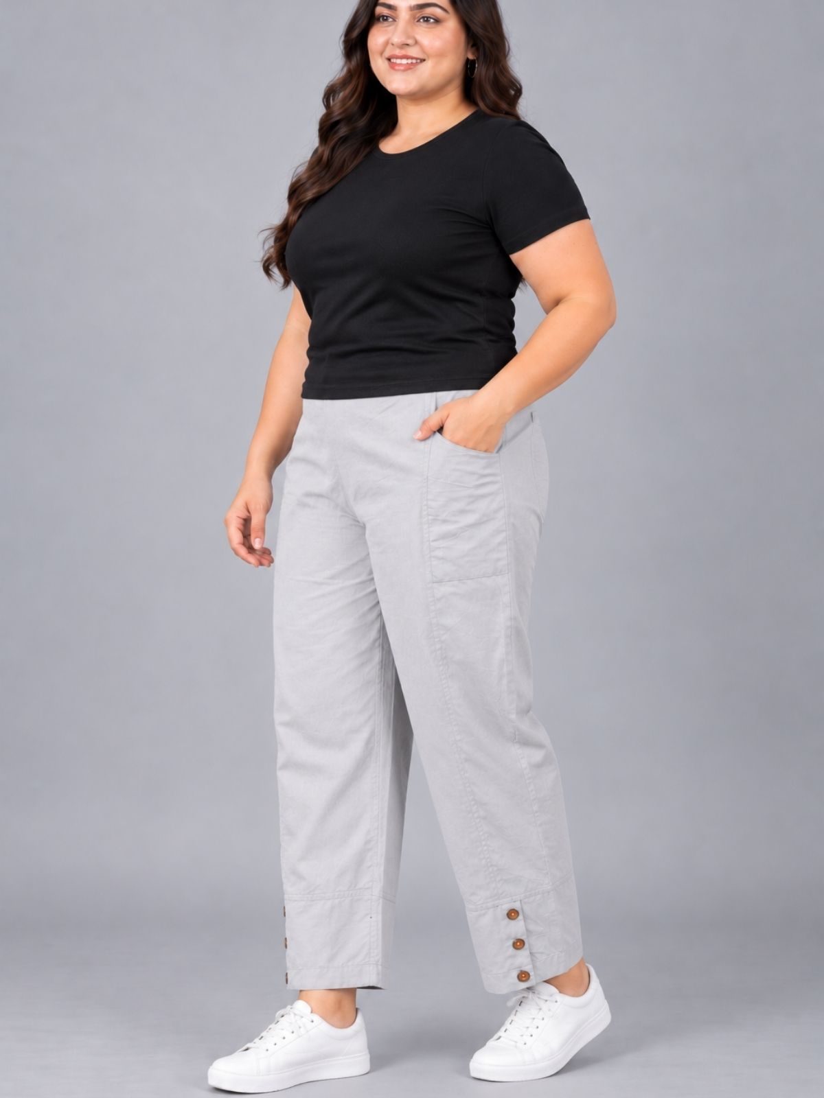 Melange Grey Cotton Straight Cargo Pant