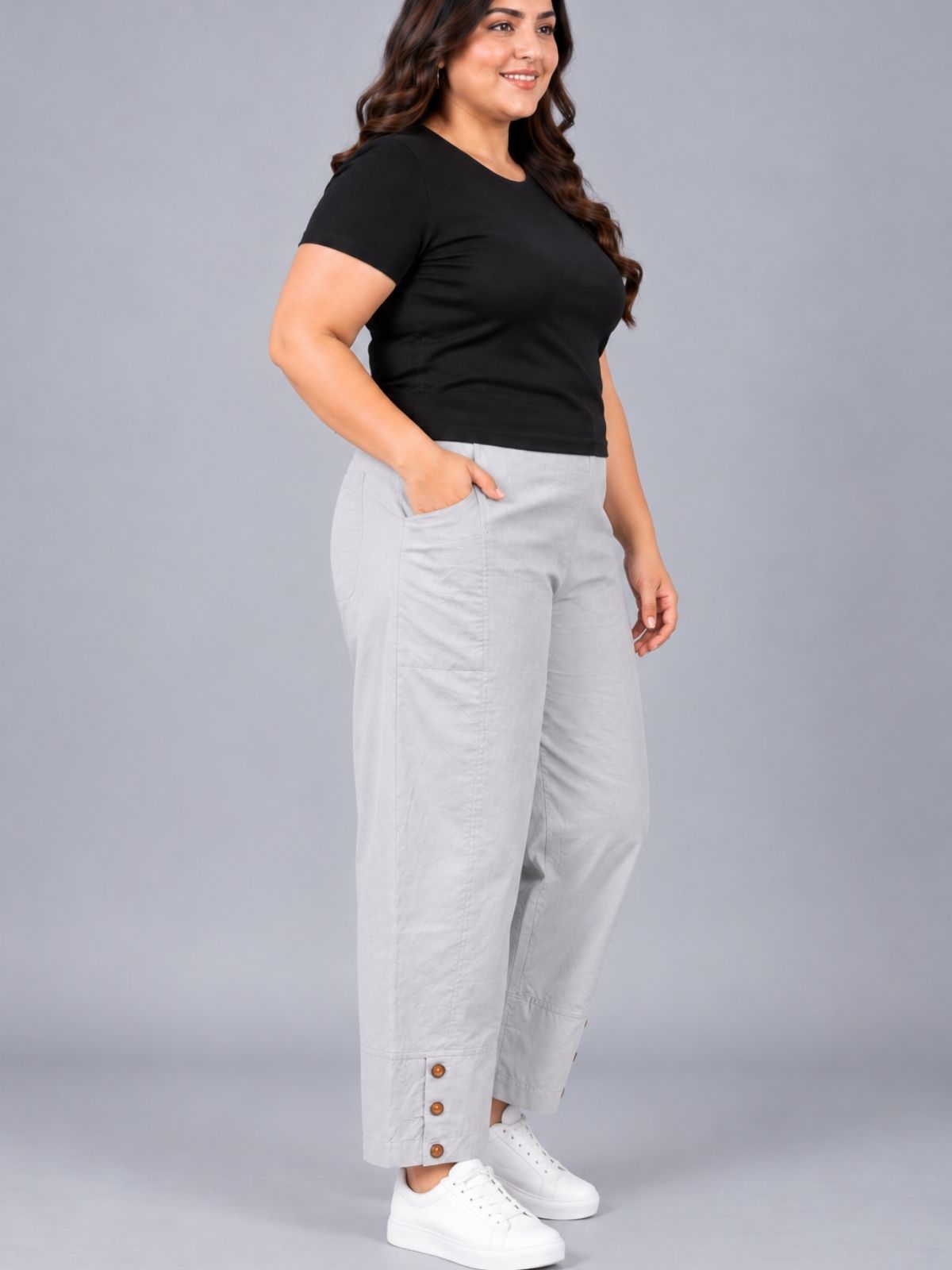 Melange Grey Cotton Straight Cargo Pant