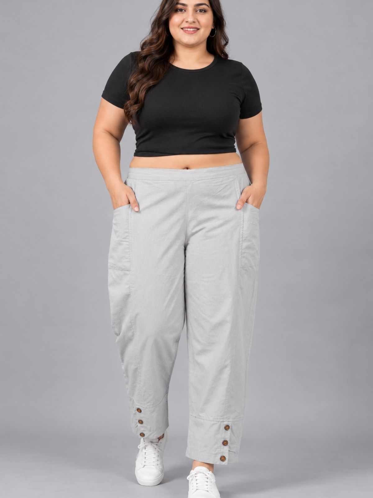 Melange Grey Cotton Straight Cargo Pant
