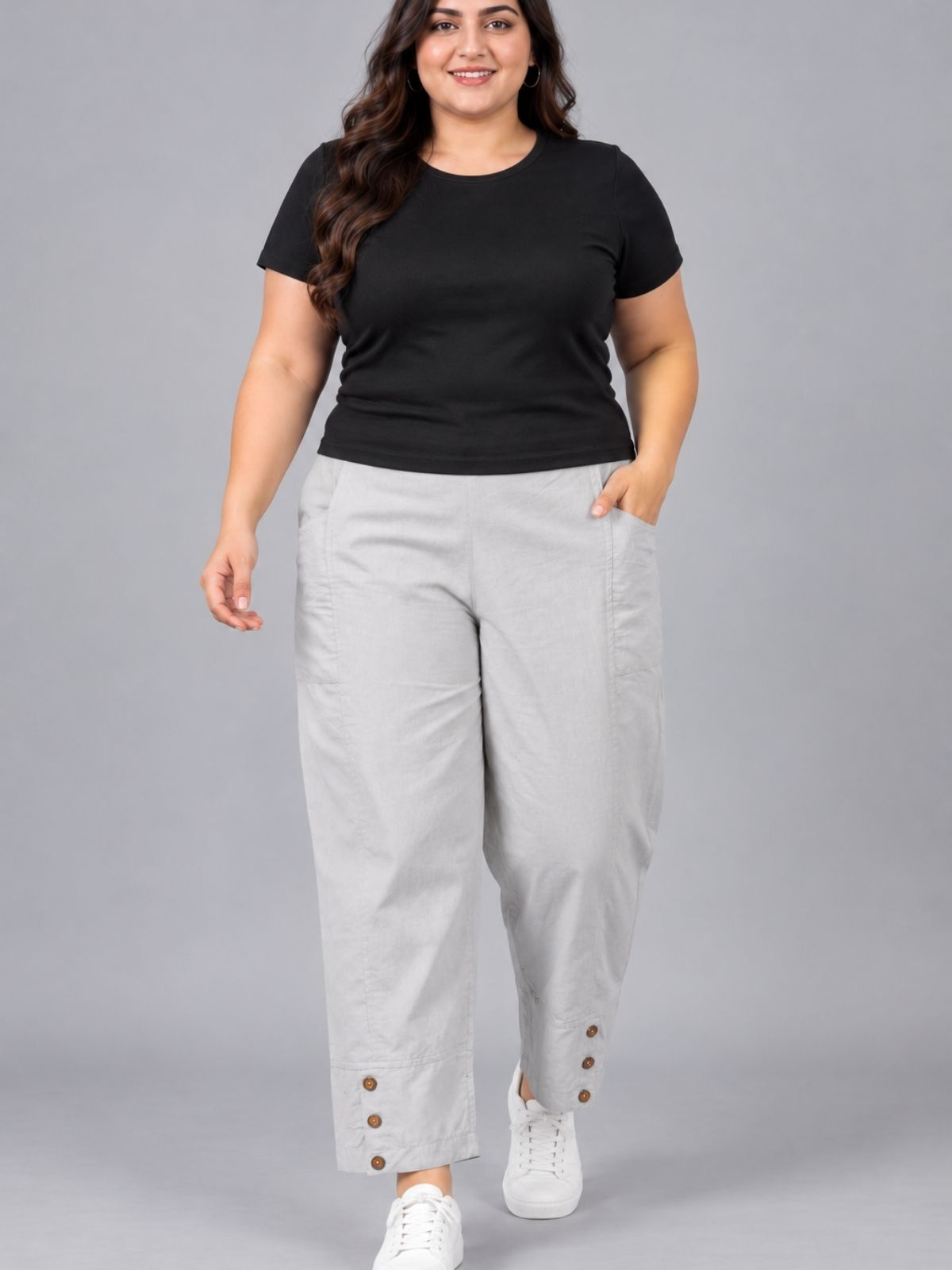 Melange Grey Cotton Straight Cargo Pant