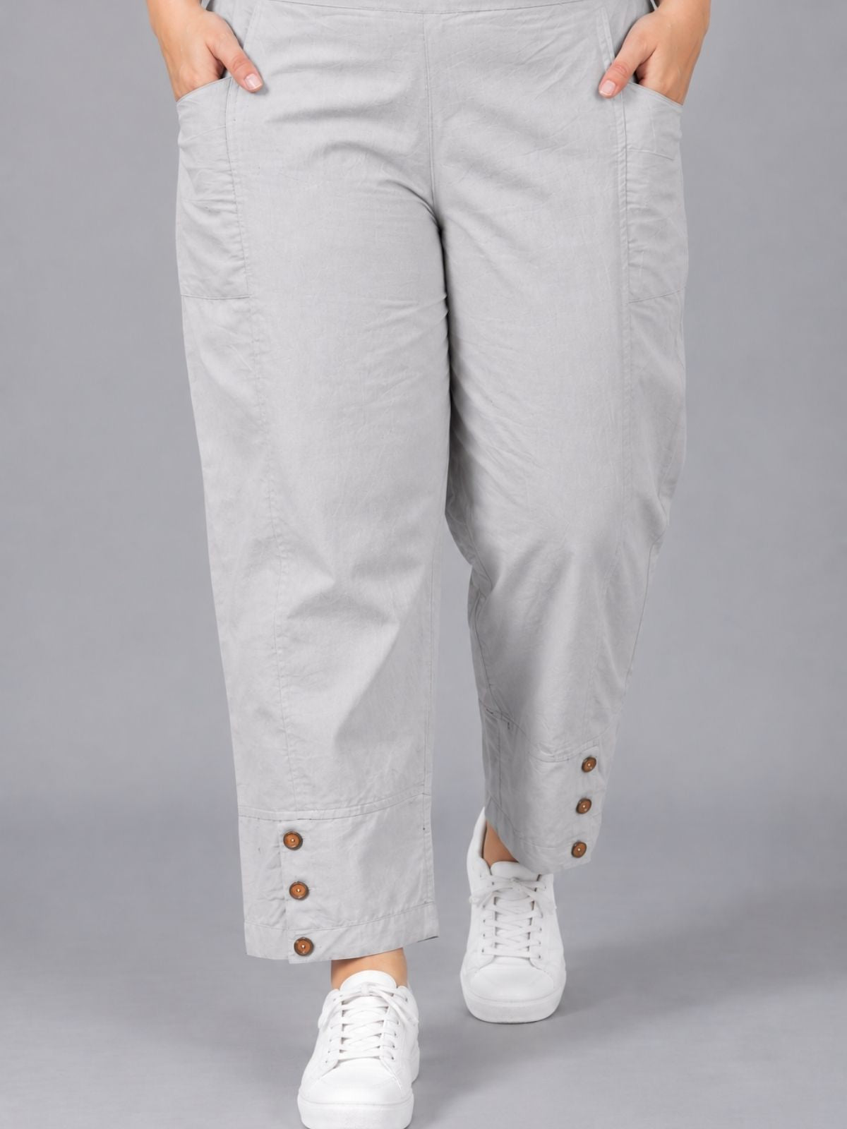 Melange Grey Cotton Straight Cargo Pant