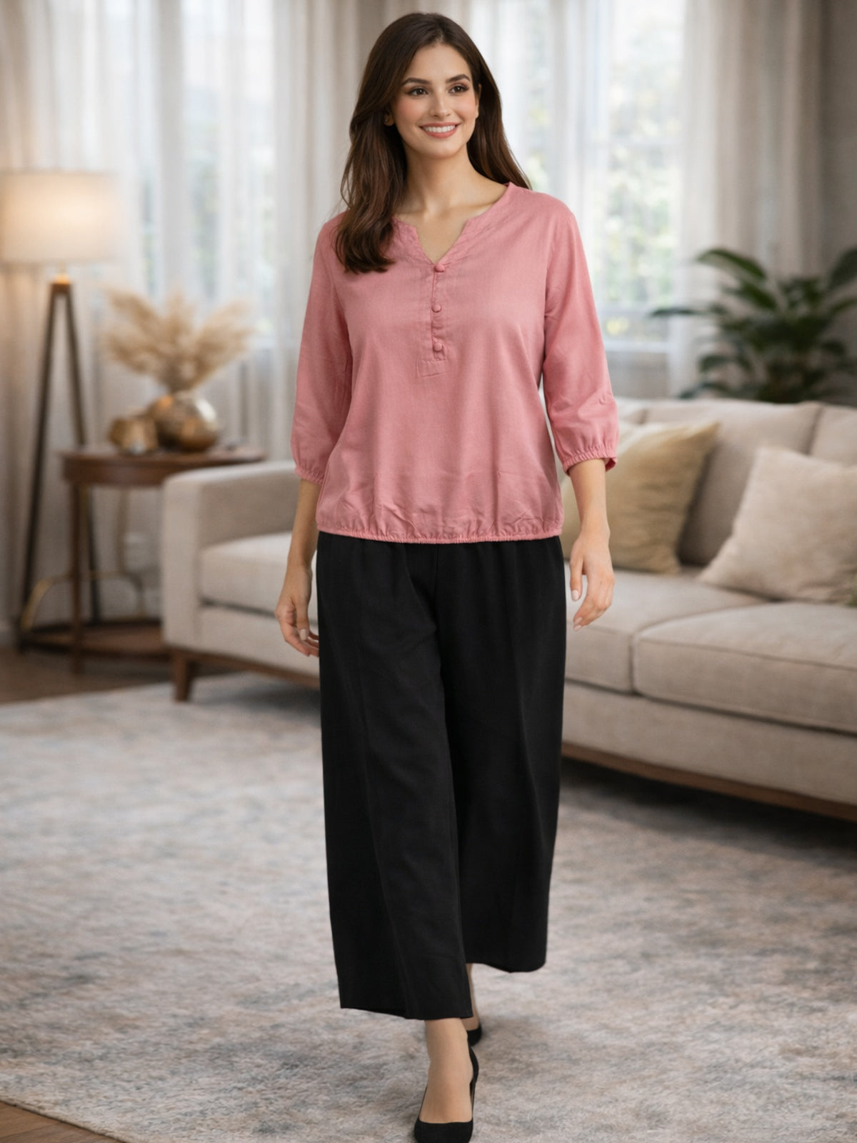 Pack Of 2 MauvePink and Wine Viscose Waist-Fit Tops