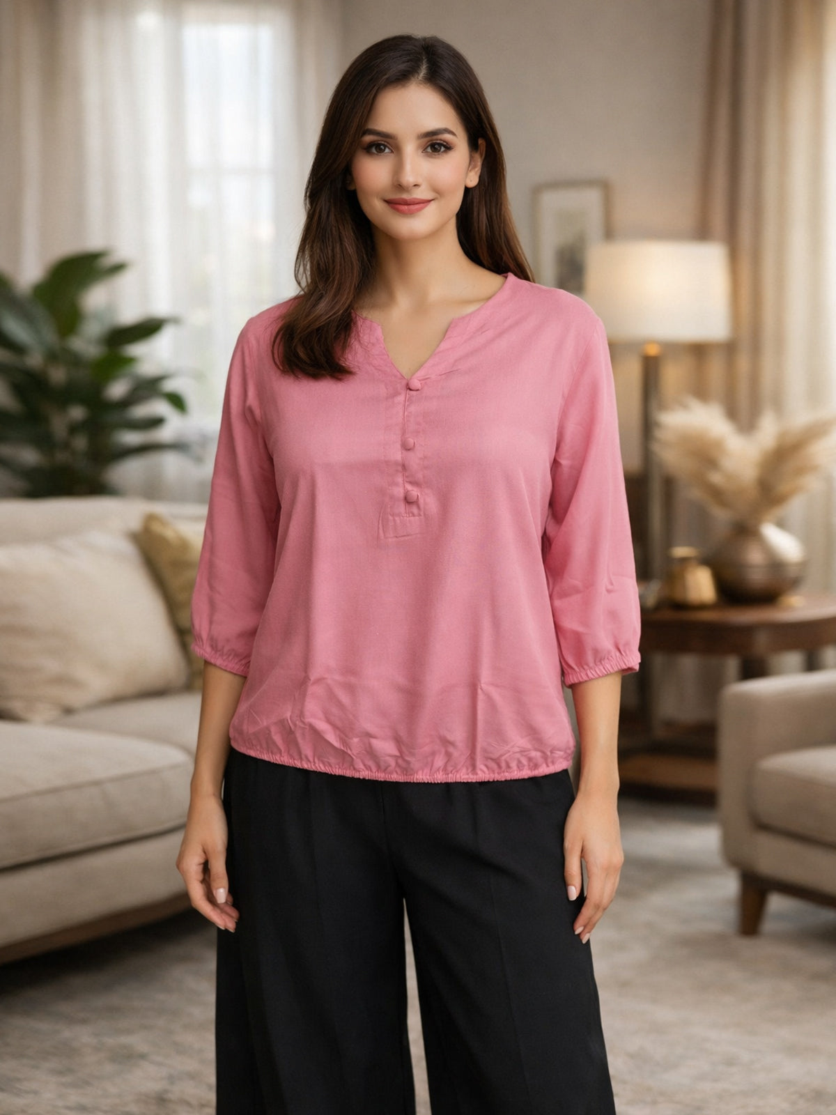 Pack Of 2 MauvePink and Purple Viscose Waist-Fit Tops