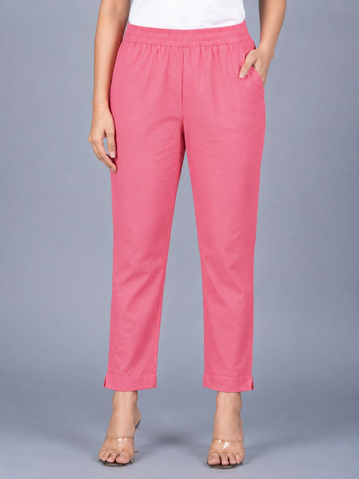 Mauvepink & Melange Regular Fit Elastic Cotton Trouser Combo