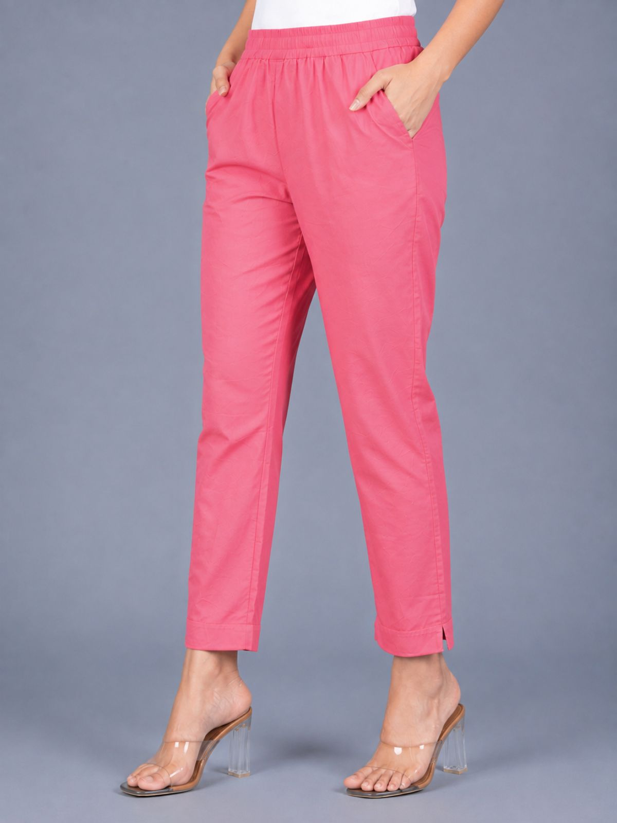 Mauvepink & Red Regular Fit Elastic Cotton Trouser Combo