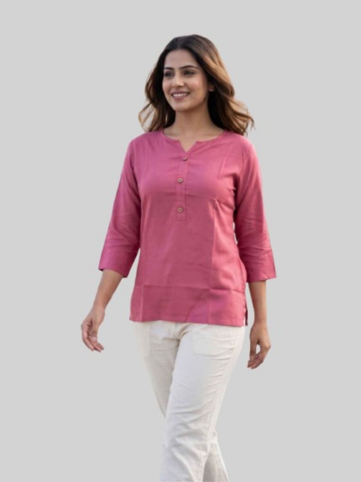 Women Peach & Wine Rayon Short Kurti