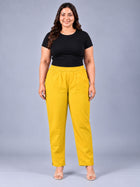 Mustard Regular Fit Elastic Plus Sizes Cotton Trouser