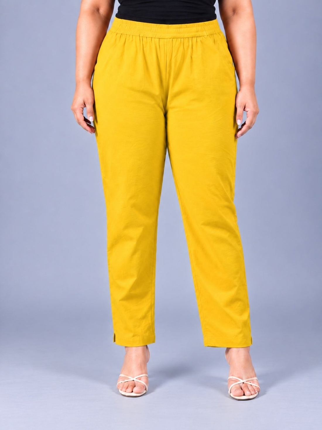 Mustard Regular Fit Elastic Plus Sizes Cotton Trouser