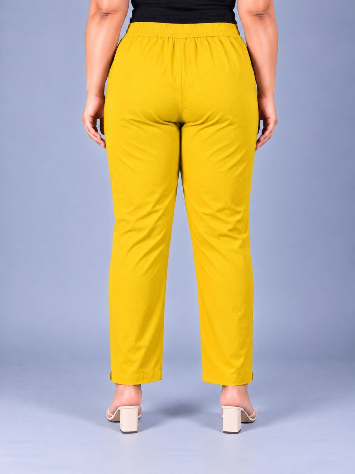Mustard Regular Fit Elastic Plus Sizes Cotton Trouser