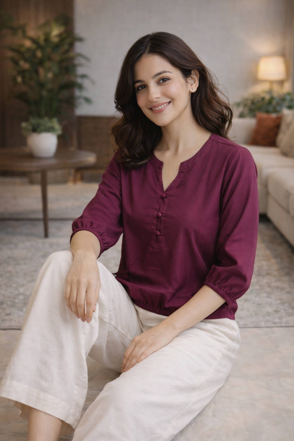 Pack Of 2 Cream and Wine Viscose Waist-Fit Tops