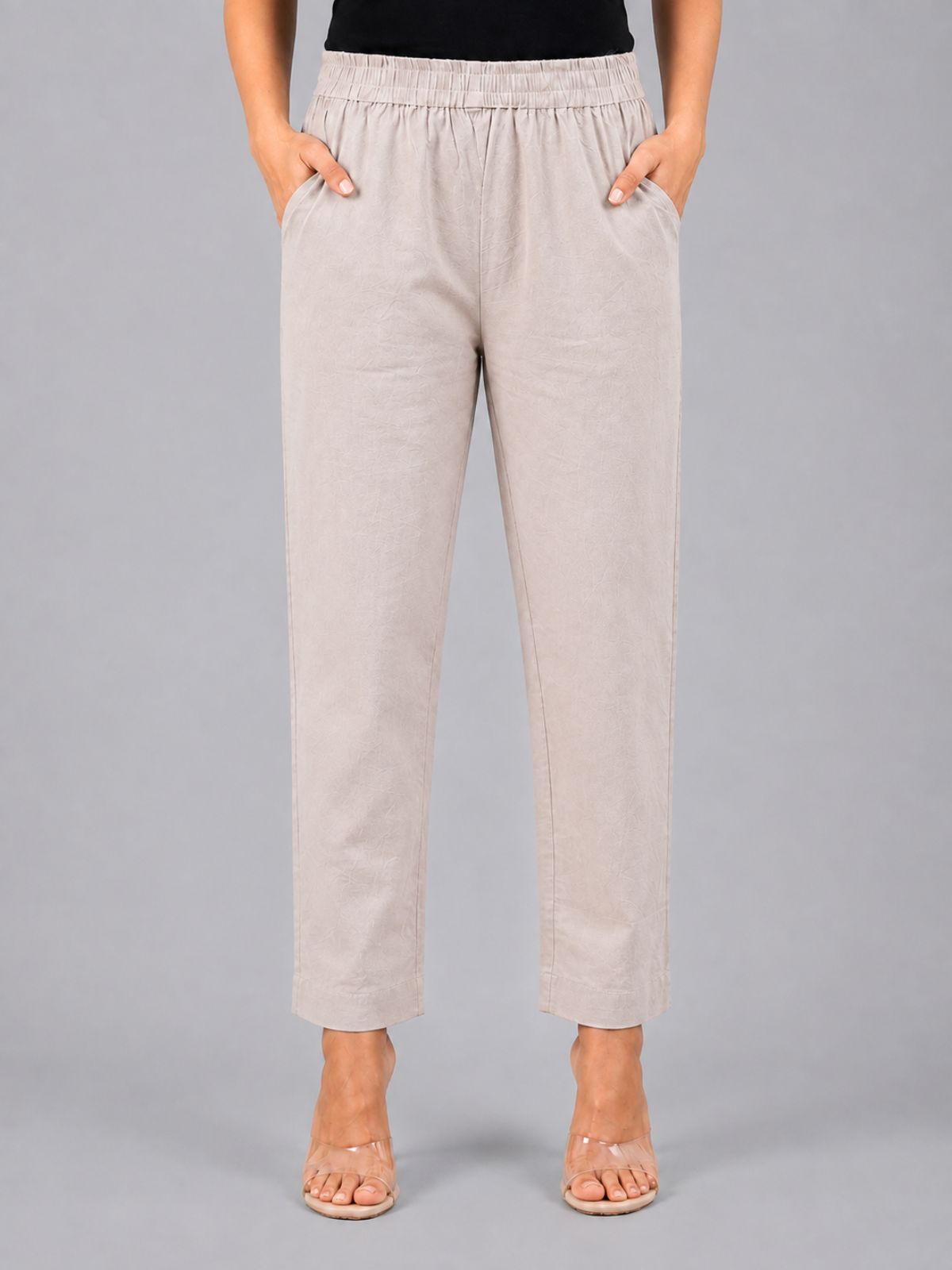 Black & Melange Regular Fit Elastic Cotton Trouser Combo