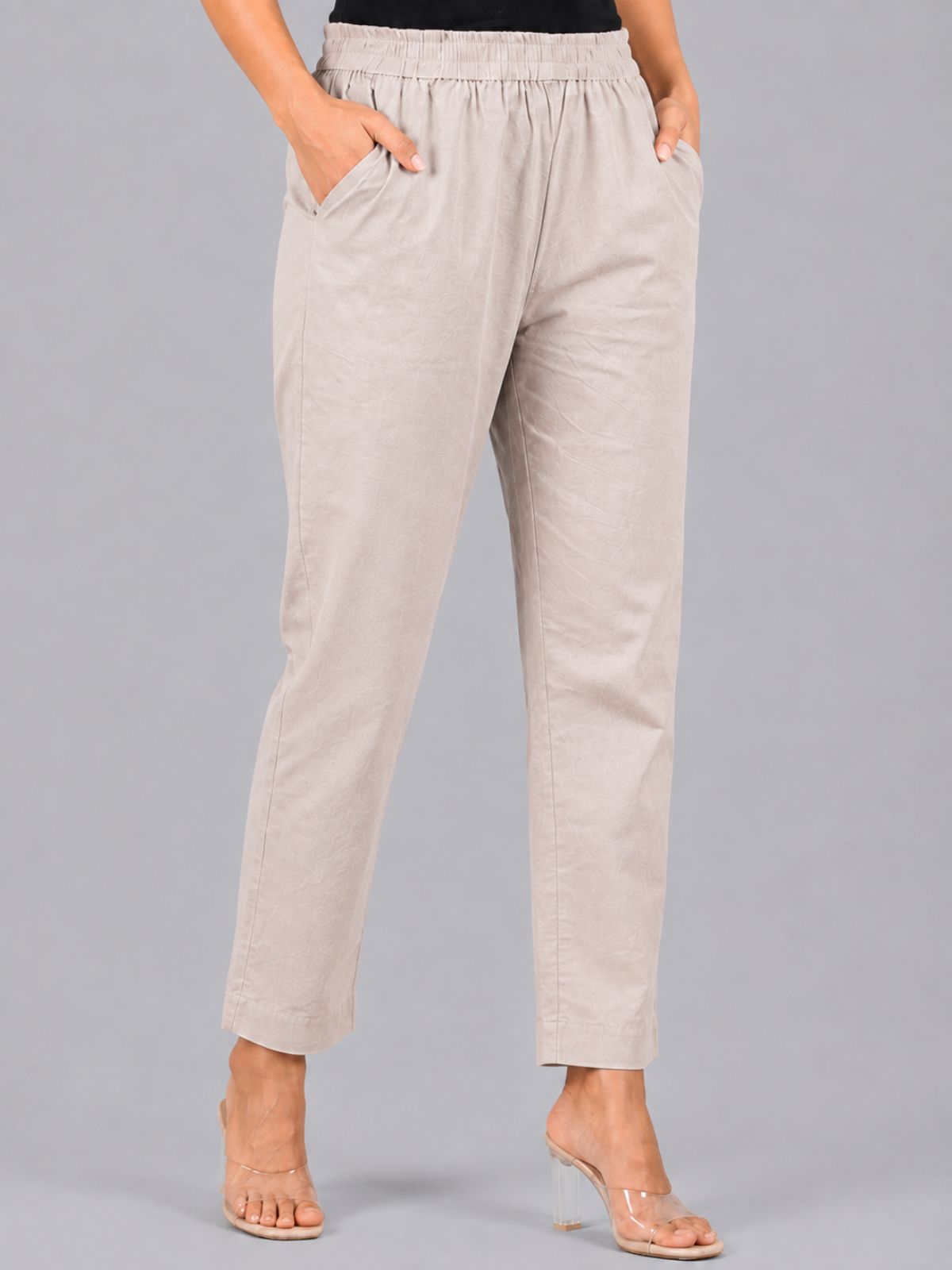 Melange & Navyblue Regular Fit Elastic Cotton Trouser Combo