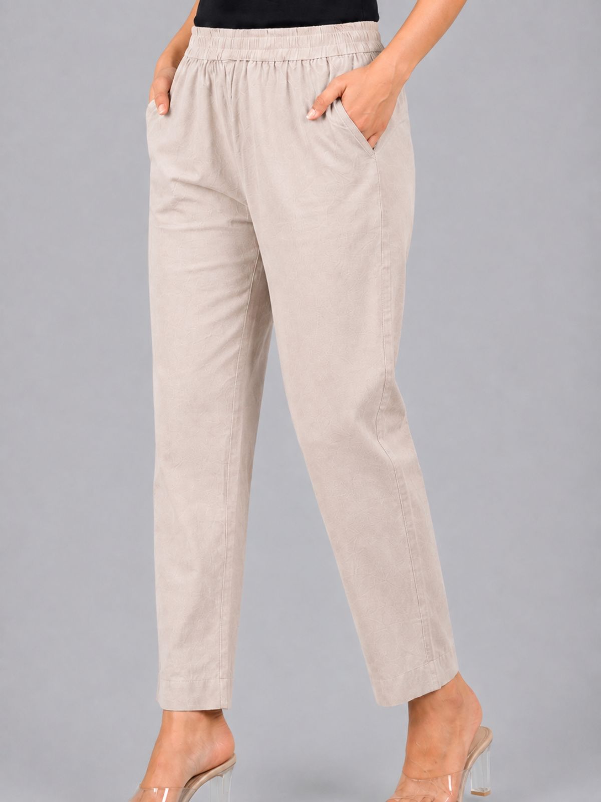 Melange & Pink Regular Fit Elastic Cotton Trouser Combo