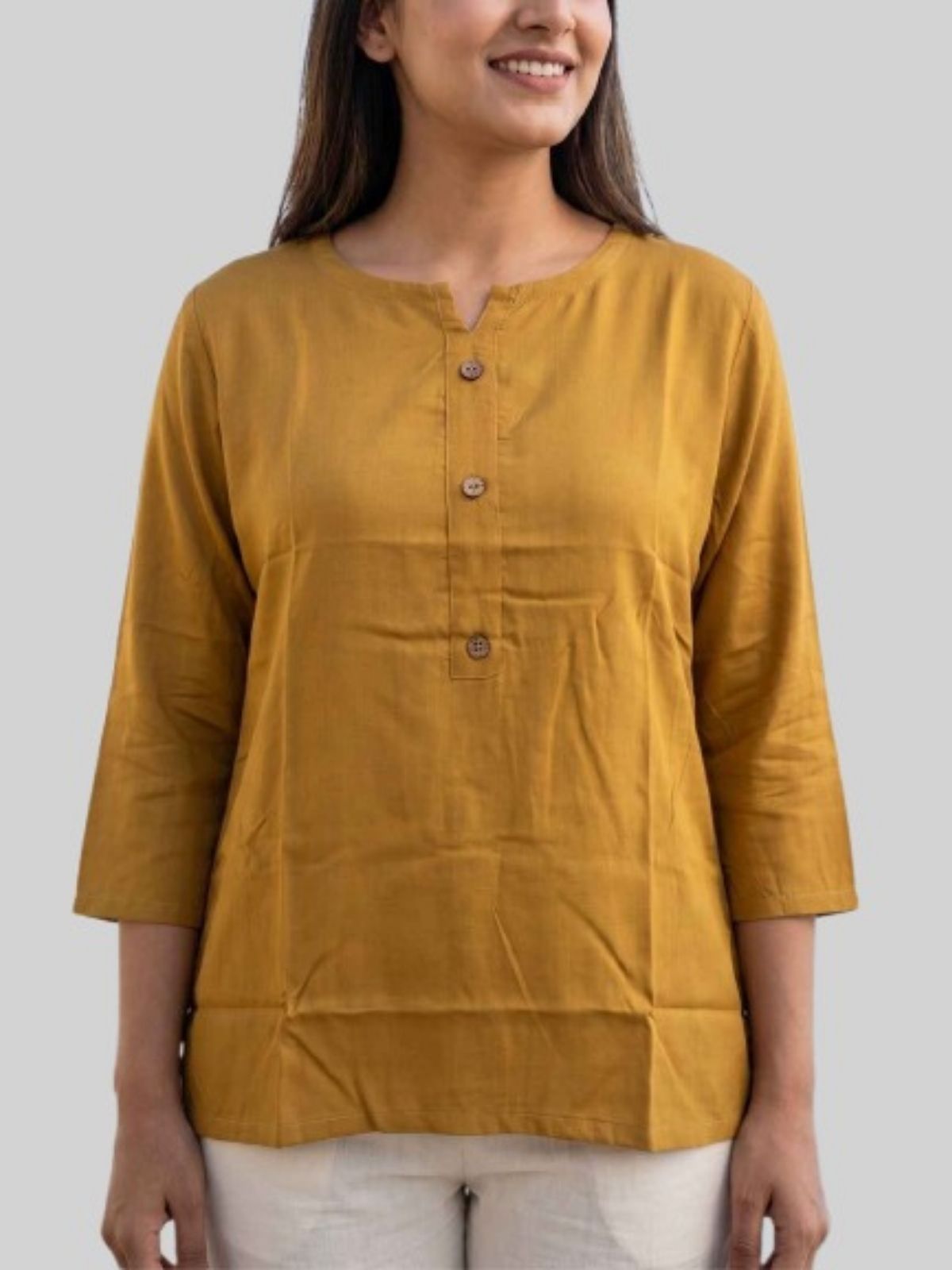 Women Camel & LightGrey Rayon Short Kurti