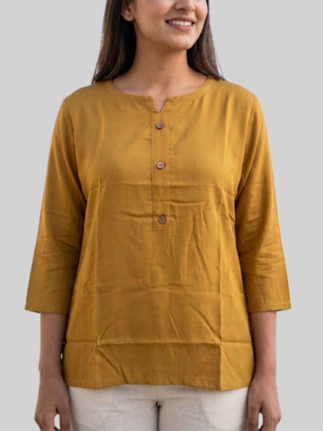 Women Camel & Wine Rayon Short Kurti