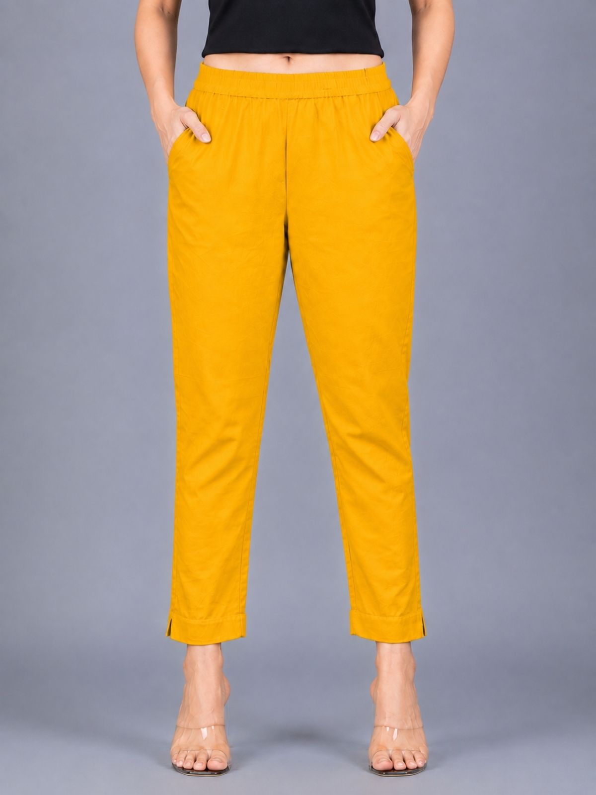 Mehendi & Mustard Regular Fit Elastic Cotton Trouser Combo