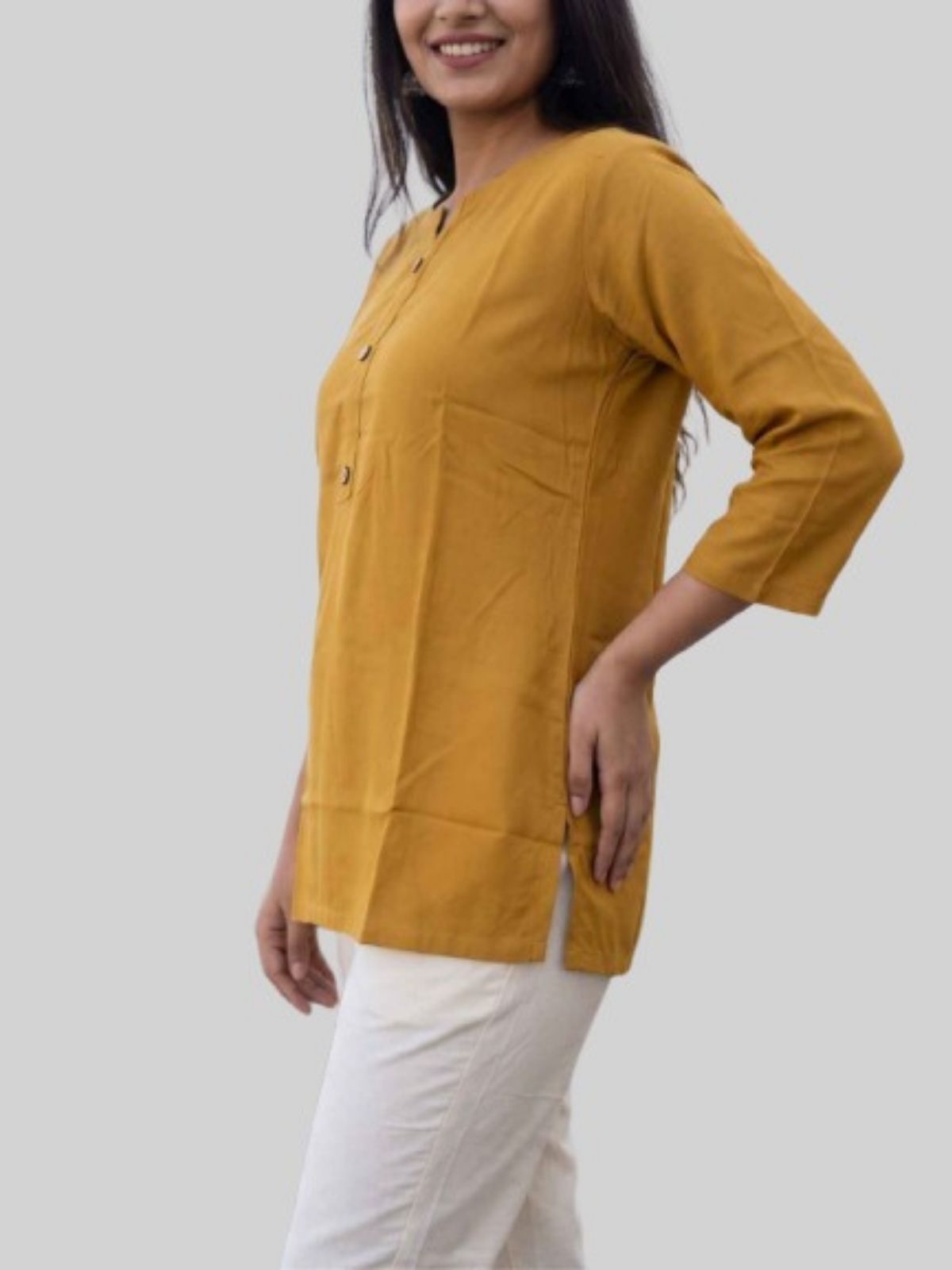 Women Light Purple & Camel Rayon Short Kurti