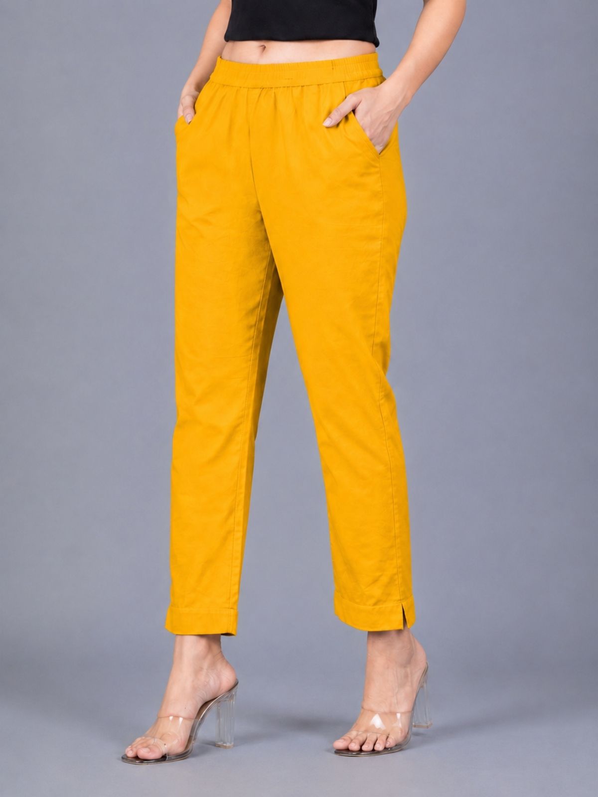 Brown & Mustard Regular Fit Elastic Cotton Trouser Combo