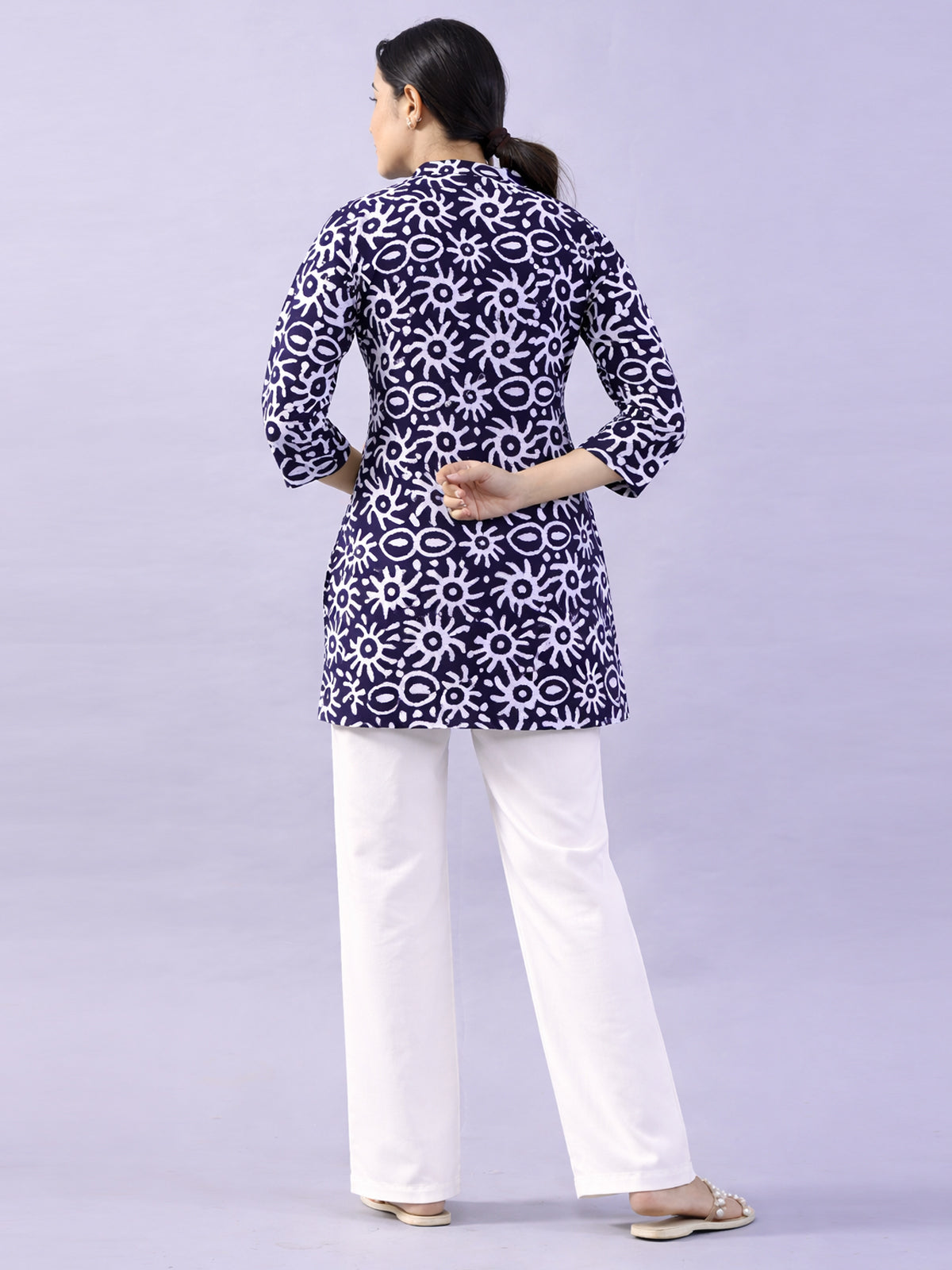 NavyBlue Cotton Block Print Short Kurti