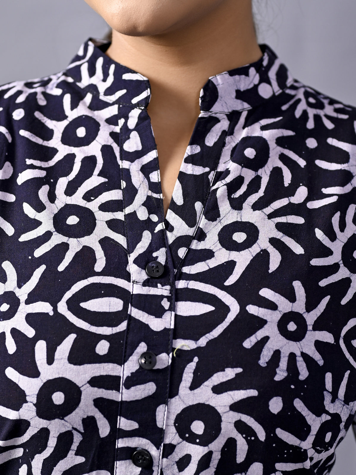 NavyBlue Cotton Block Print Short Kurti