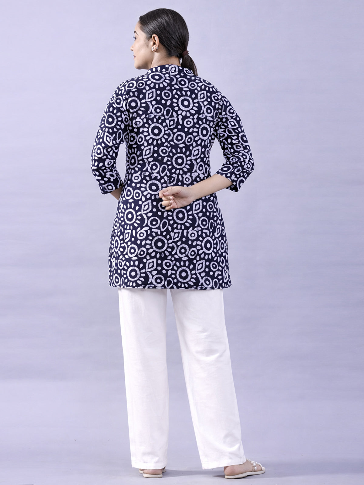 NavyBlue Cotton Block Print Short Kurti