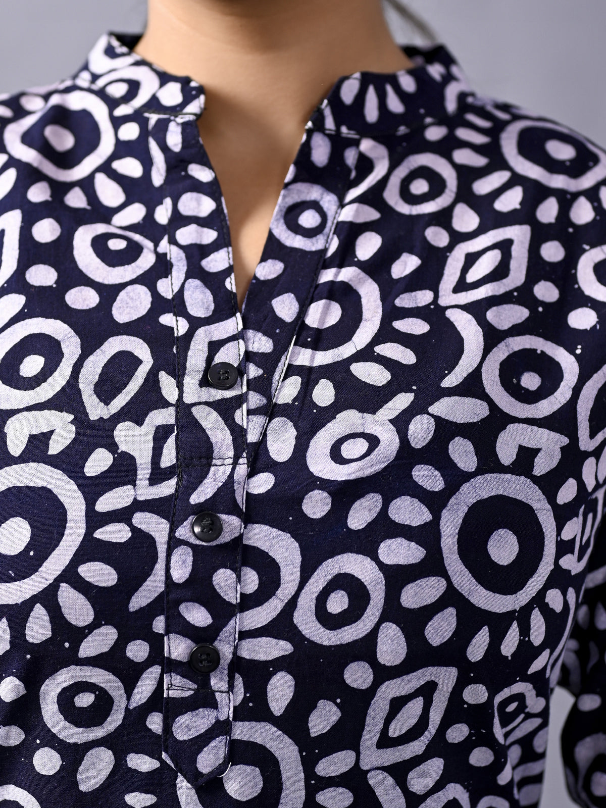 NavyBlue Cotton Block Print Short Kurti