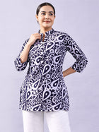 NavyBlue Cotton Block Print Short Kurti