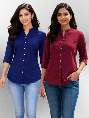 NavyBlue & Wine Viscose Regular Fit Shirts Combo