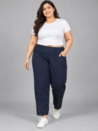 Navy Blue Cotton Straight Cargo Pant