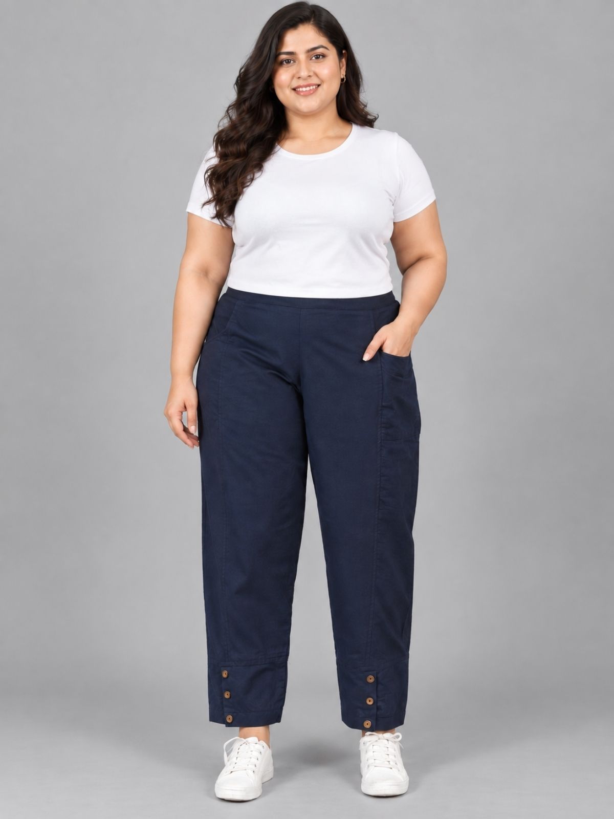Navy Blue Cotton Straight Cargo Pant