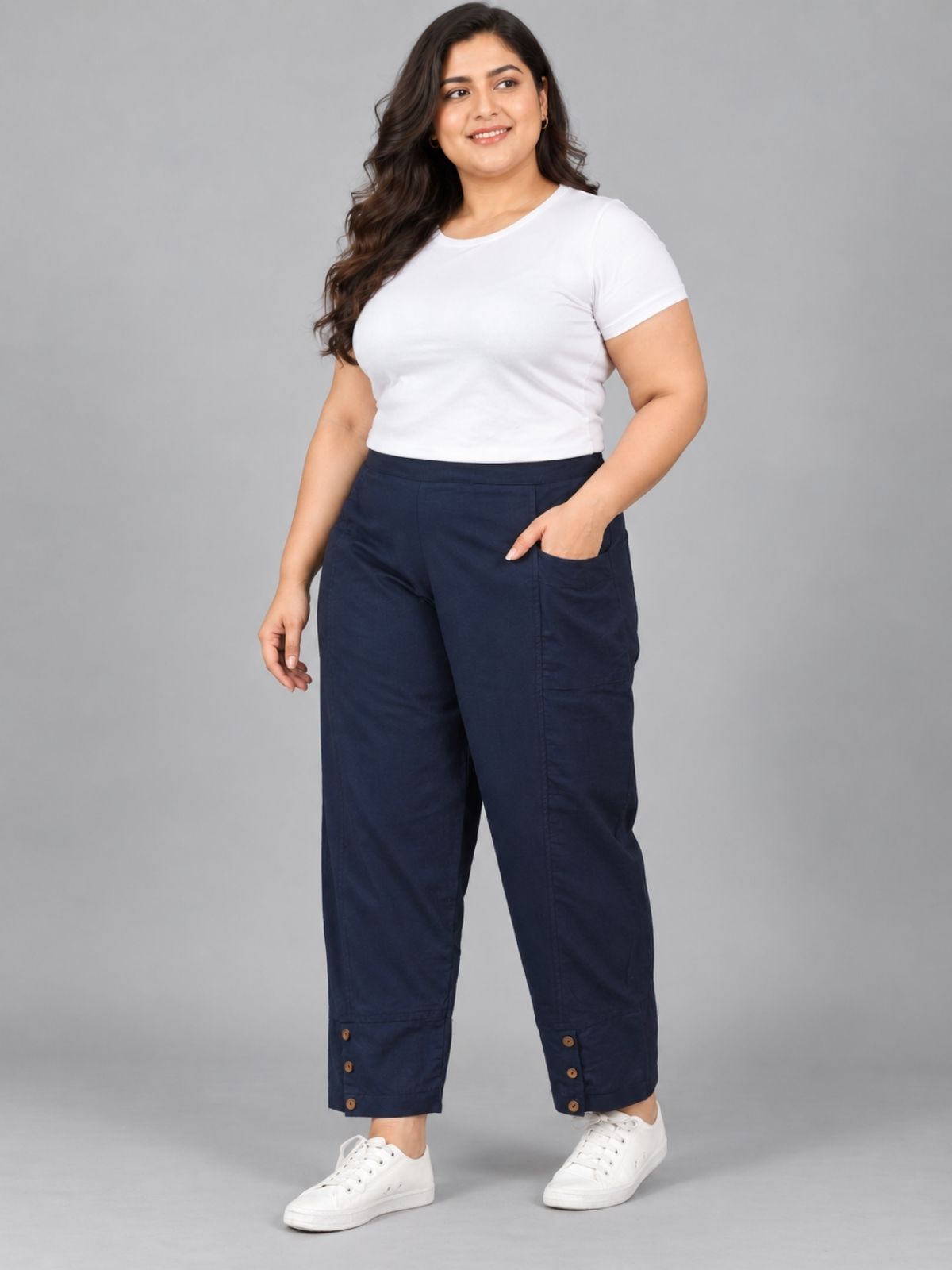 Navy Blue Cotton Straight Cargo Pant