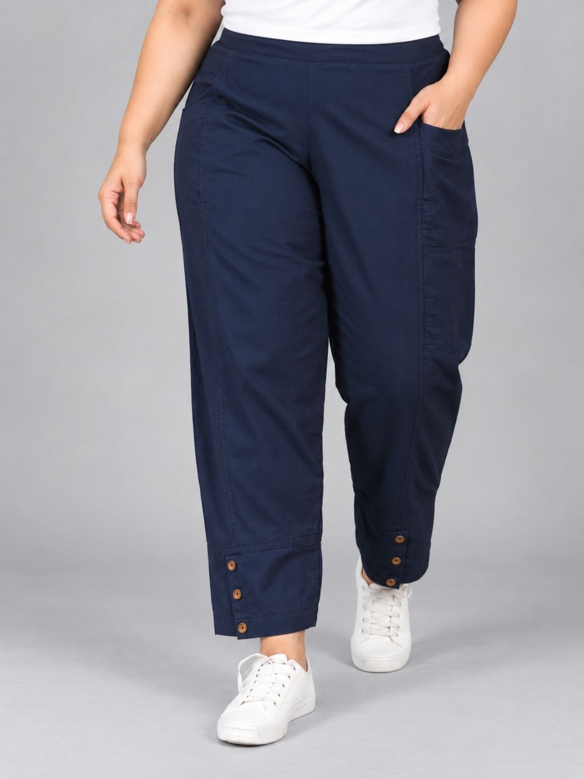 Navy Blue Cotton Straight Cargo Pant