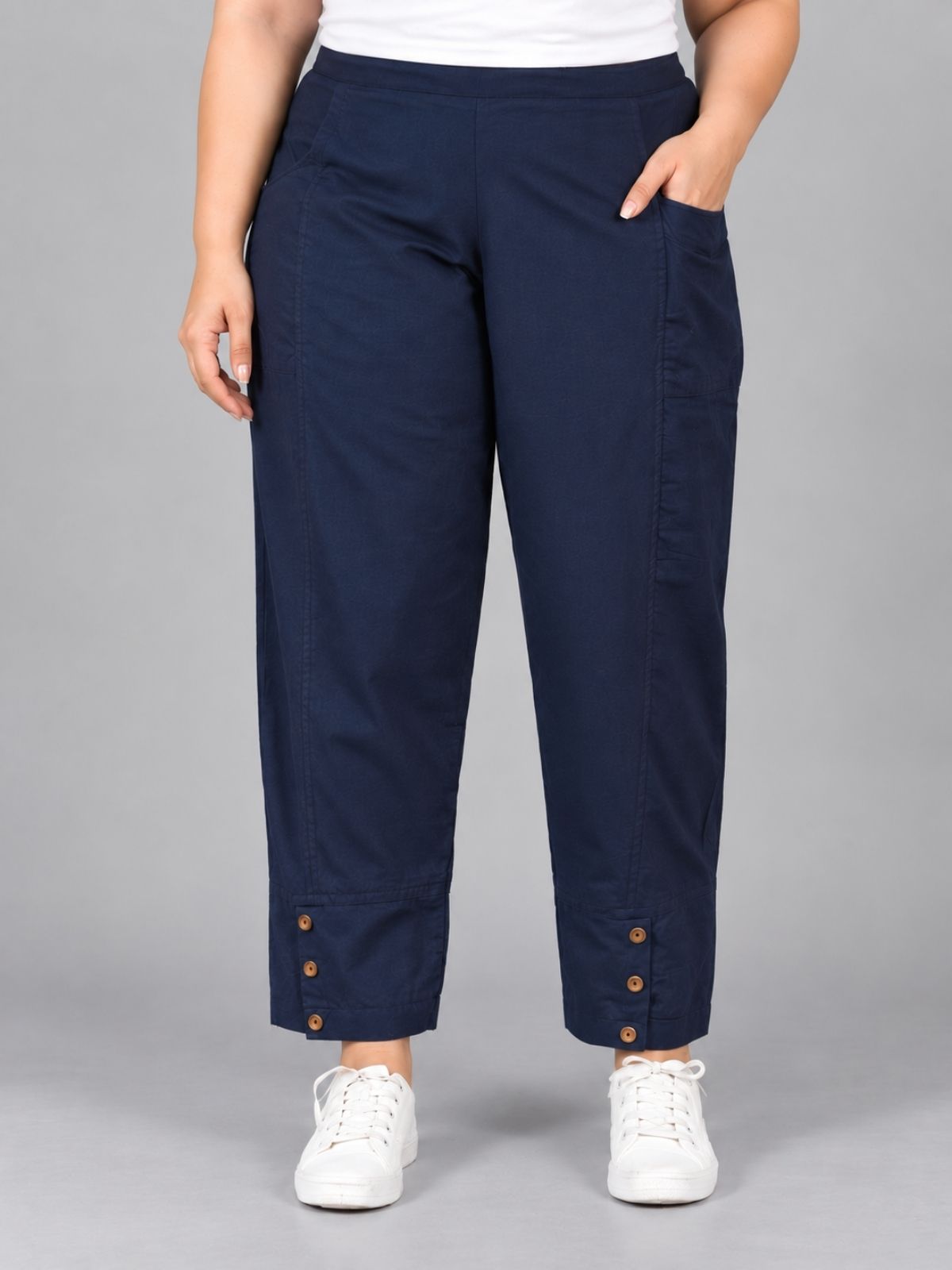 Navy Blue Cotton Straight Cargo Pant