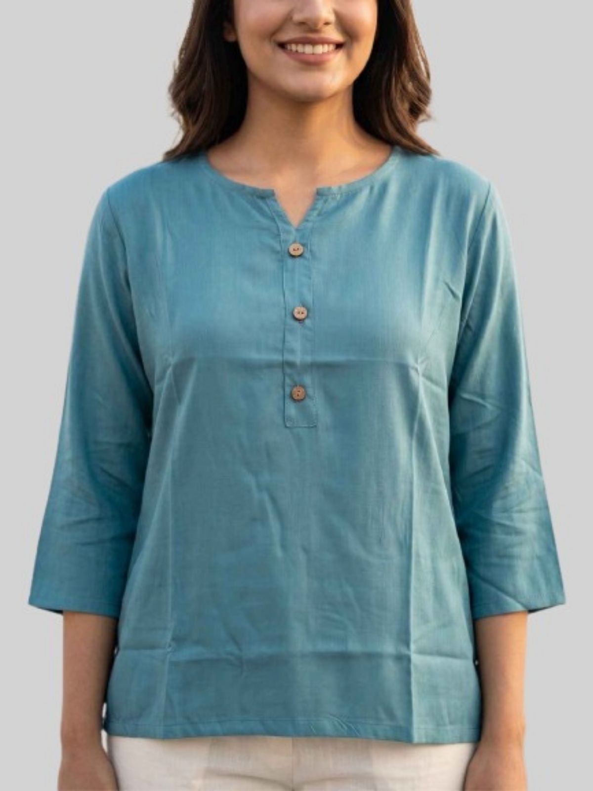 Women Black & Light Grey Rayon Short Kurti
