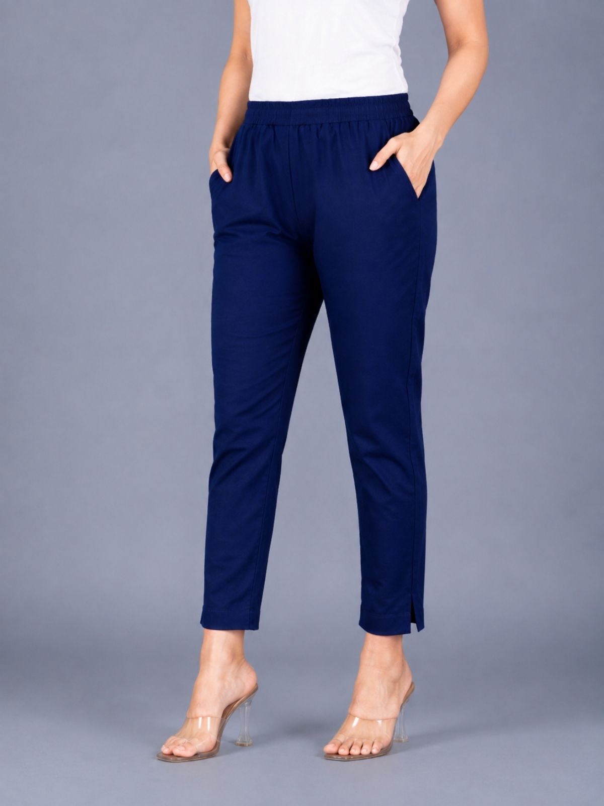 Bottle Green & Navyblue Regular Fit Elastic Cotton Trouser Combo