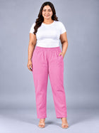 Pink Regular Fit Elastic Plus Sizes Cotton Trouser
