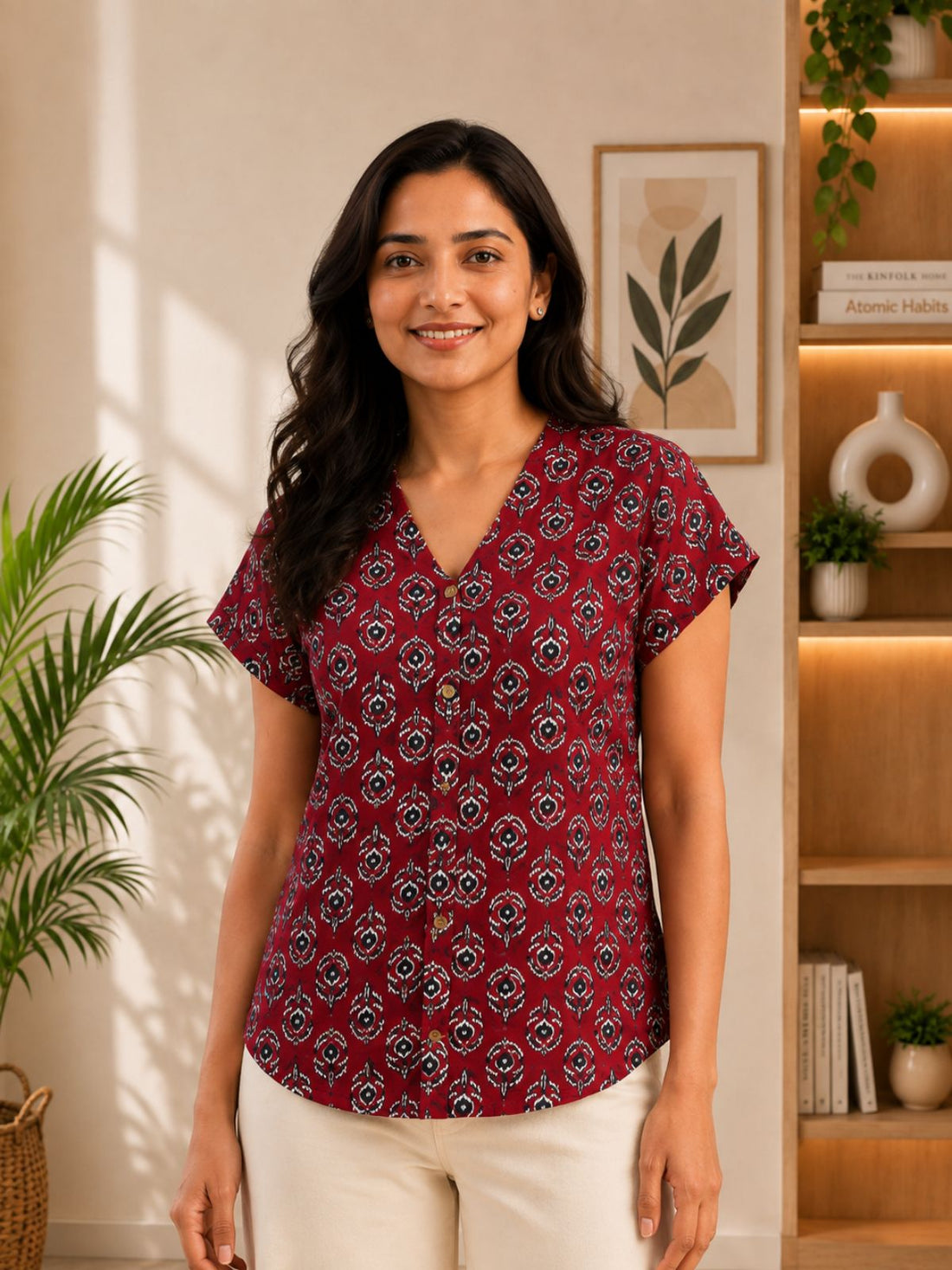 Jaipuri Maroon Printed Cotton Top-010
