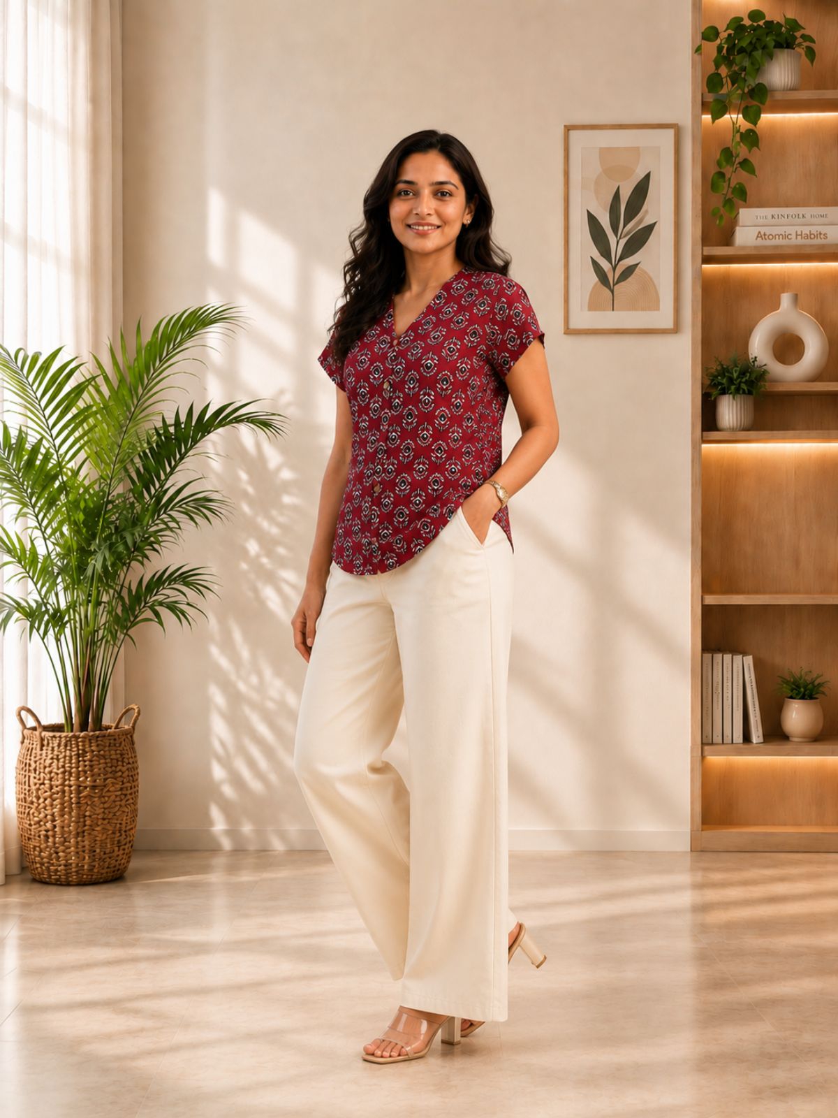 Jaipuri Maroon Printed Cotton Top-010