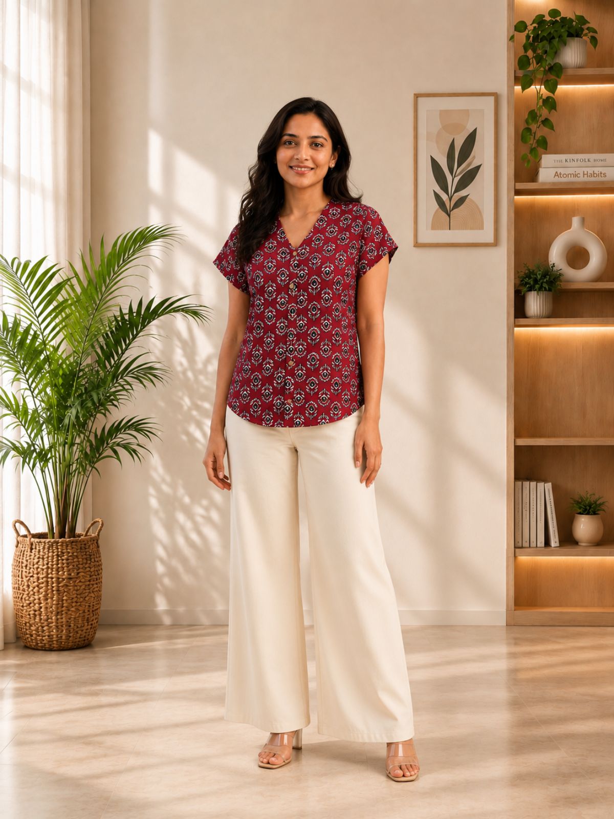 Jaipuri Maroon Printed Cotton Top-010
