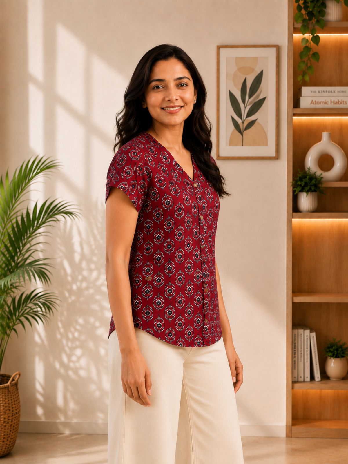 Jaipuri Maroon Printed Cotton Top-010