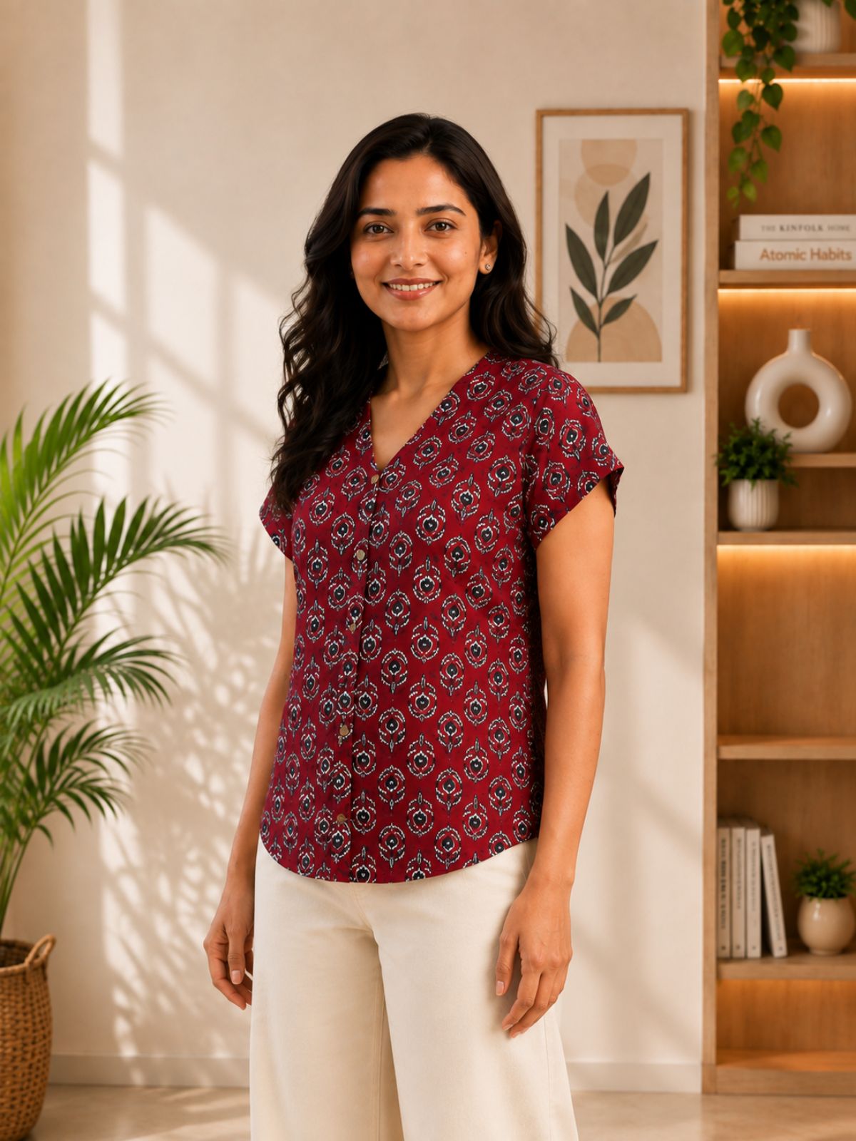 Jaipuri Maroon Printed Cotton Top-010