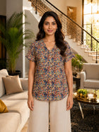 Jaipuri Brown Printed Cotton Top-011