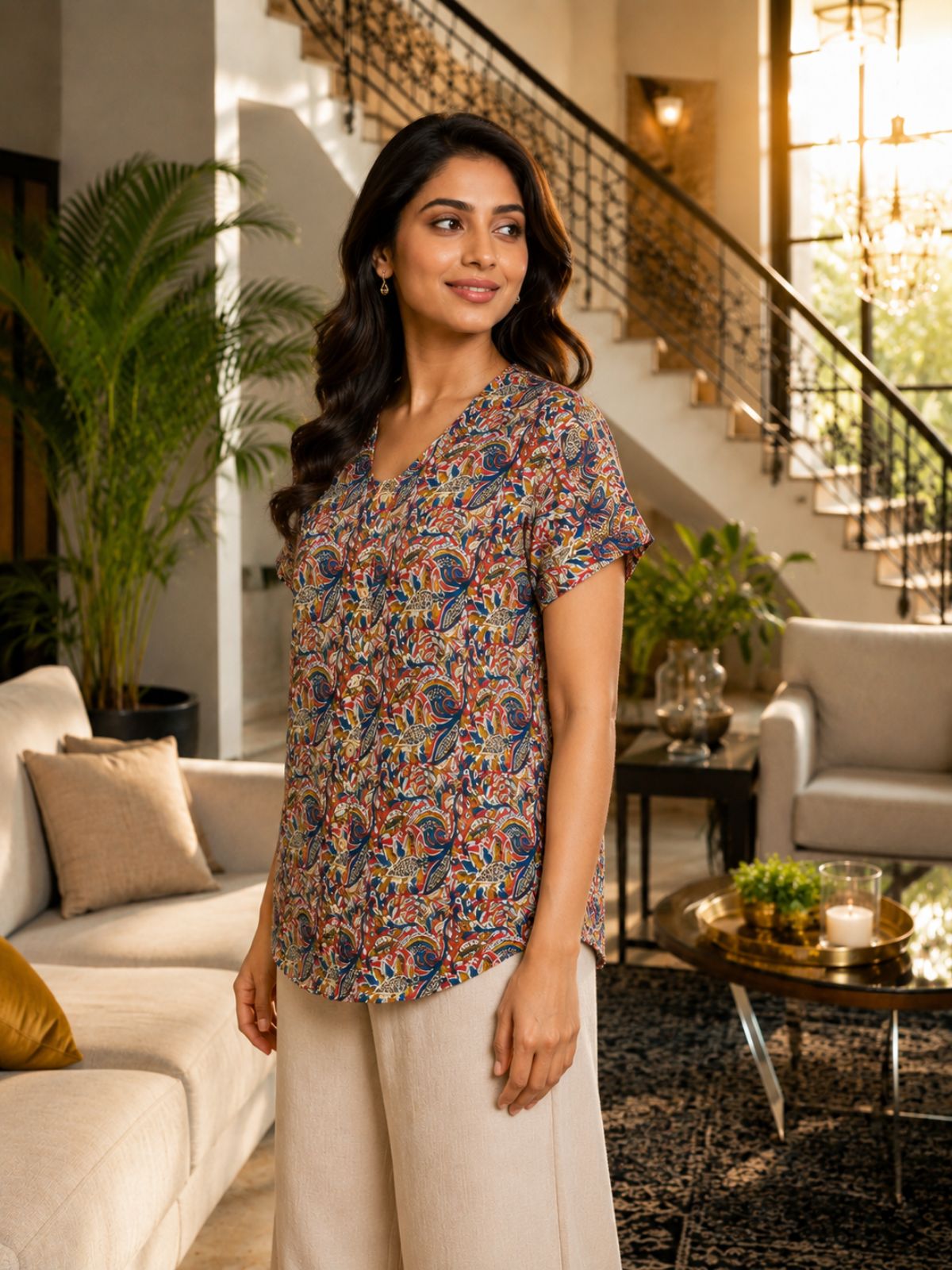 Jaipuri Brown Printed Cotton Top-011