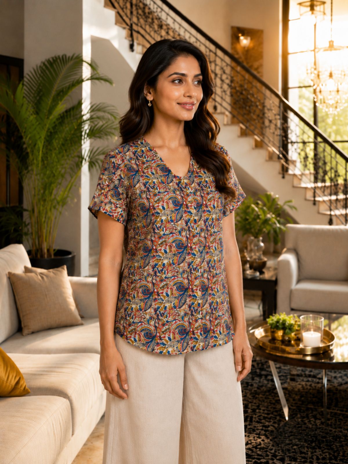 Jaipuri Brown Printed Cotton Top-011