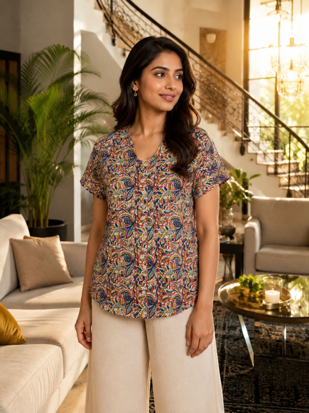 Jaipuri Brown Printed Cotton Top-011