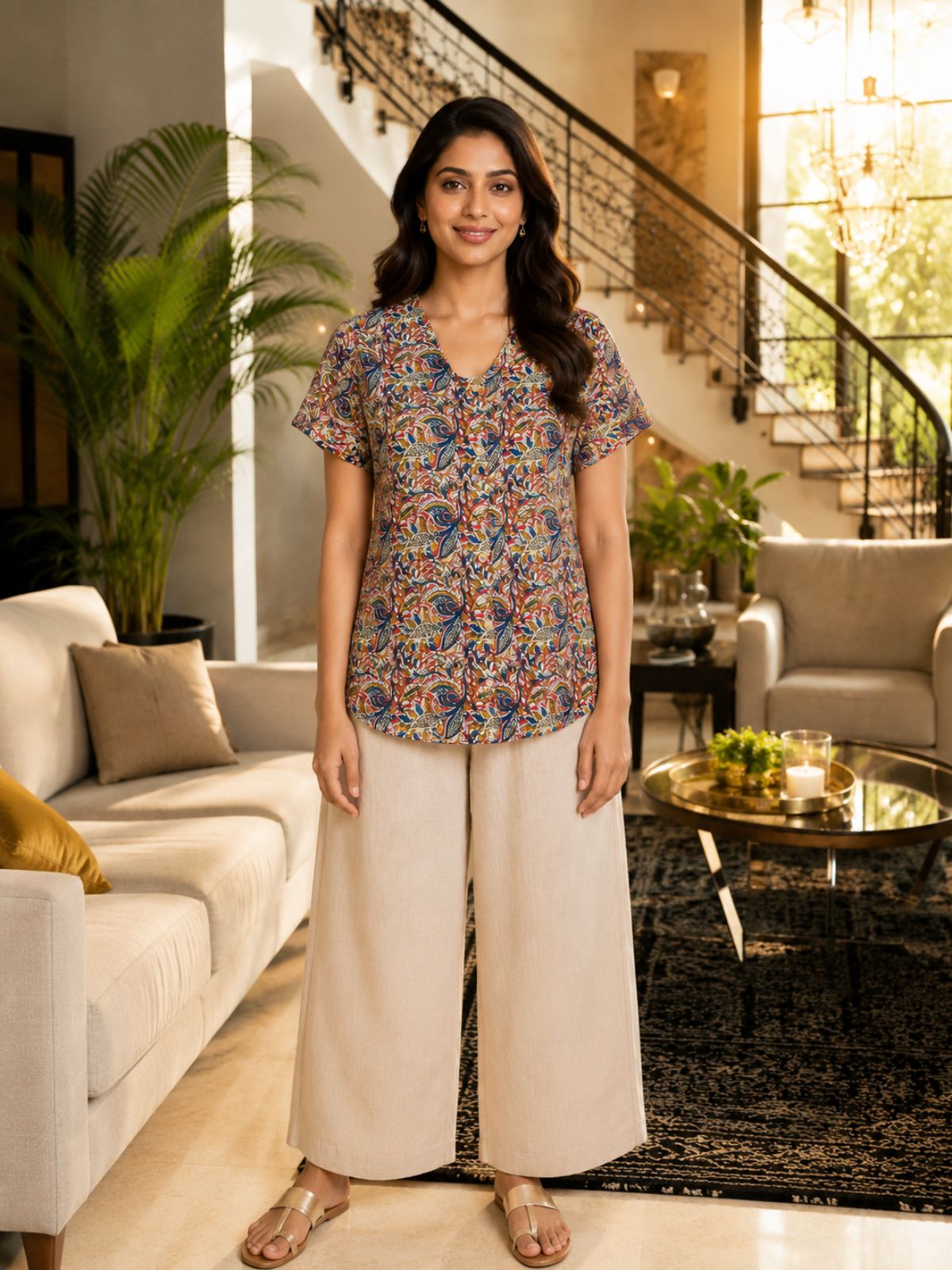 Jaipuri Brown Printed Cotton Top-011
