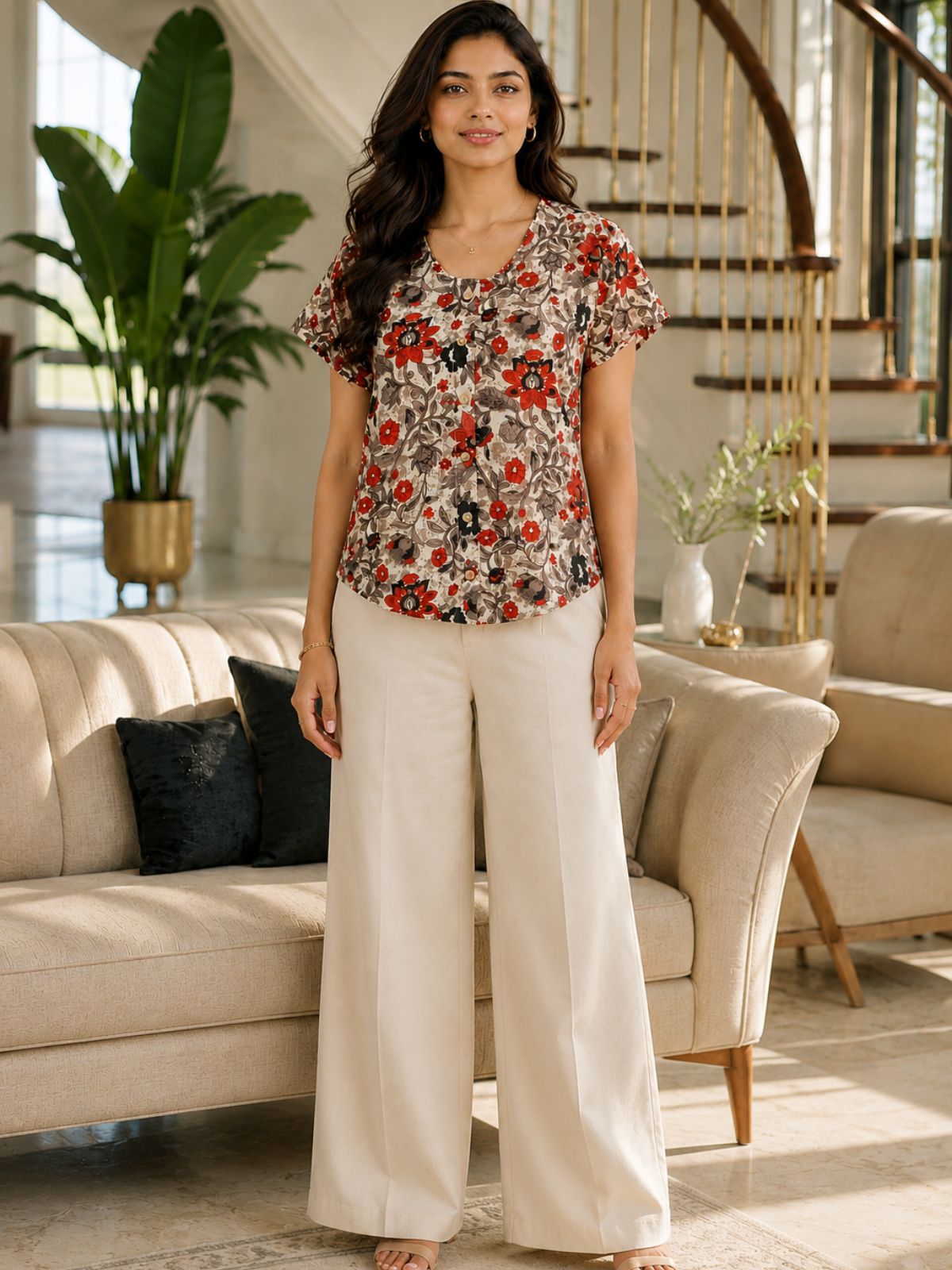 Jaipuri OffWhite Printed Cotton Top-012