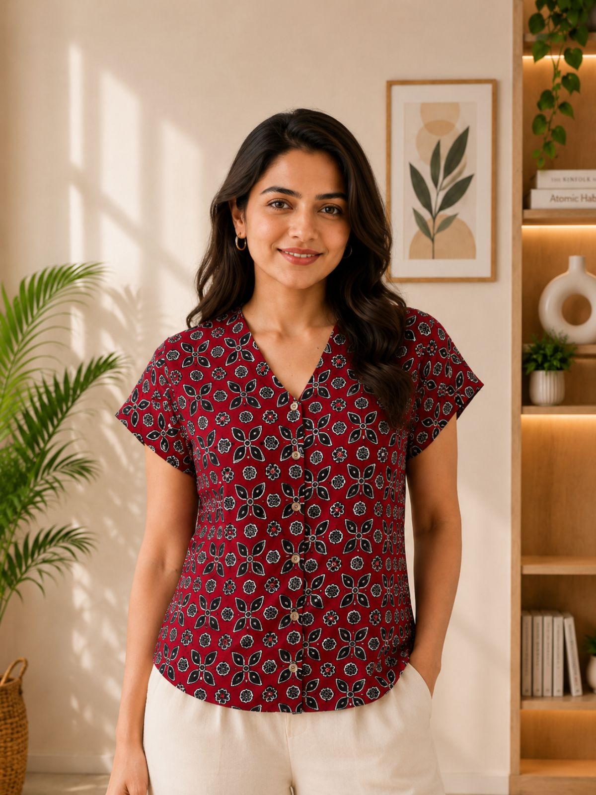 Jaipuri Maroon Printed Cotton Top-013