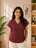 Jaipuri Maroon Printed Cotton Top-013